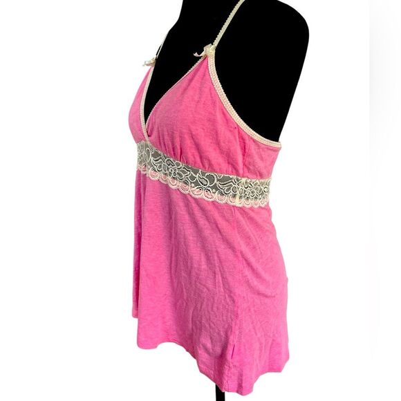 Y2K Pink Babydoll Top Size Small Lace Cotton Stretch Empire Waist Feminine - Picture 2 of 4